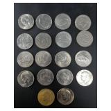 18 Eisenhower dollars including 1 gold-plated vari