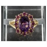 10kt Gold garnet and amethyst ring, size 7, origin