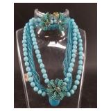 Multi-strand necklace with matching beaded earring