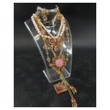 Collection of vintage Czech jewelry, pink color