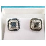 Sterling silver and genuine blue diamond earrings
