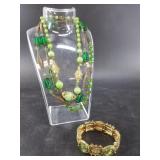 Vintage Czech pair of necklaces with green beads a