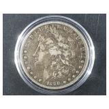 Morgan silver dollar, 1890 S with rich, dark tonin