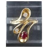14kt Gold, ruby and diamond ring, size 6 1/2, 4.65