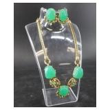 Egyptian revival green solenoid necklace and earri