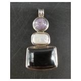 Sterling silver star ruby, pearl and hematite pend