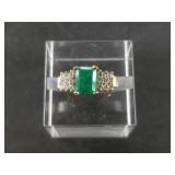 14kt Gold, emerald and diamond ring with original
