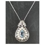 10kt Gold aquamarine pearl and diamond necklace, o