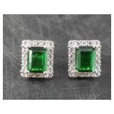 Sterling silver emerald earrings post style, 5.5 c