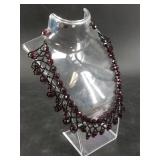 Red and brass Bohemian glass necklace