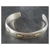 Gold nugget and sterling silver cuff bracelet, wit