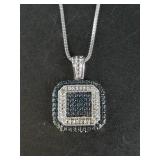 Sterling silver and genuine blue diamond necklace