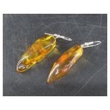 Pair of amber and sterling silver earrings
