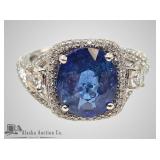 18kt Gold, sapphire and diamond ring, size 6.5. Th