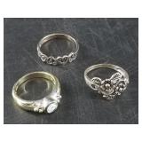 3 Sterling silver rings, size 7 1/2, 7 1/2, 7  8.8