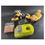 Lot with Ryobi 1 series battery belt clip holders,