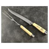 Steak knife and fork carving set with simulated iv
