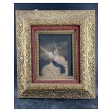 Ornate gallery framed vintage hand colored print,