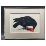 Matted and framed raven art. See photos for measur