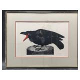 Matted and framed raven art. See photos for measur