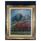Pastel on artist board of a flowery hillside, set