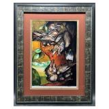 Double matted and framed raven print J Stiles 25in