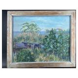 Signed oil on artist board, in abstract style, fra