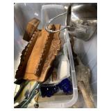 Box lot of assorted home goods, cobalt blue glass