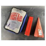 Lot of 3: 2 splitting wedges, and a first aid kit