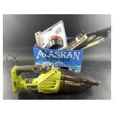 Variety of power tools: Ryobi I vacuum, charger fo