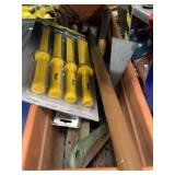 Large lot of gardening tools, long fireplace poker