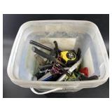 Bucket with knives, both pocket and kitchen