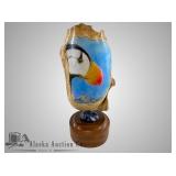 Michael Scott vibrant colored scrimshaw of a puffi