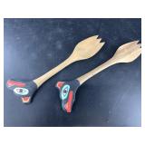 Tlingit style wood salad fork set both are about 1