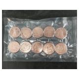 10 One troy oz. .999 fine copper rounds commemorat