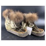 Hand made pair of spotted sealskin muk luks lined