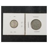2 Canadian silver coins: 1960 silver quarter, 1952