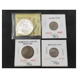 Lot of 4: 1903 Barber dime, 1926 Standing liberty