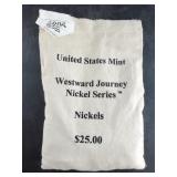 $25 US mint bag of Westward Journey US nickels, un