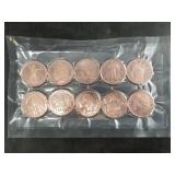 10 One troy oz. .999 fine copper rounds commemorat