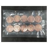 10 One troy oz. .999 fine copper rounds commemorat