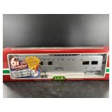 Large LGB Santa Fe model train car, indoor and out