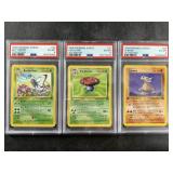 Lot of 3 PSA graded Pokï¿½mon cards:  first edition