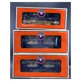 Three Lionel new in box Alaskan model train cars