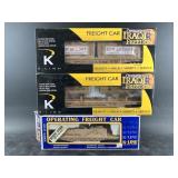 Three new in box K Line model train cars: 2 are mi