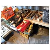 Large lot with tool bags, tools, chalk line, faste