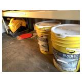 Lot with a DeWalt chop saw, extra saw blades, etc.