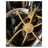 Several 5 gallon buckets with ice cleats, rolls of