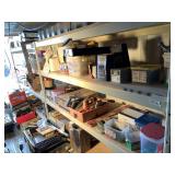 Shelf lot with: misc. fasteners, hand tools, brack