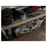 Large lot with pipe wrenches, scouring pads, drain